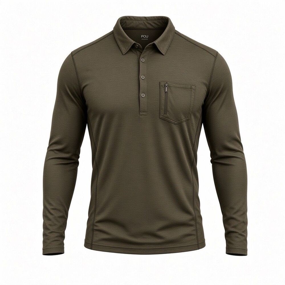 Nau Polo Shirt Mens Large Green Merino Wool Blend Long Sleeve Hiking Performance